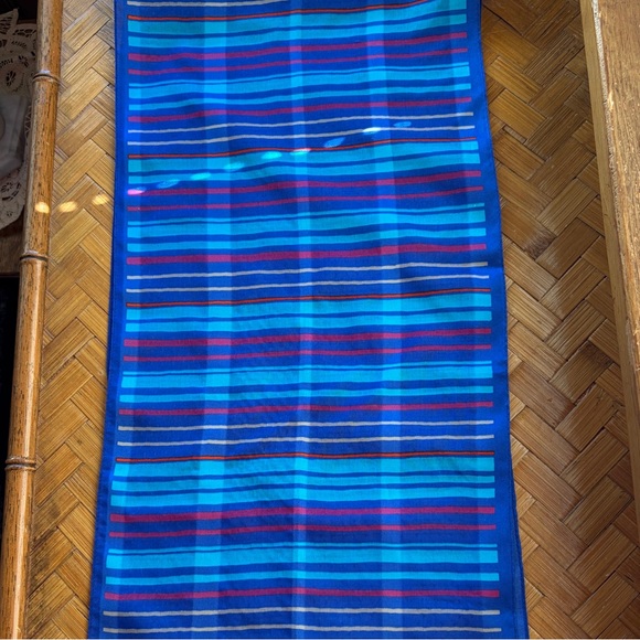 Vintage Accessories - Vintage silk striped scarf cobalt blue